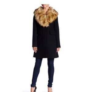 $500 Kate Spade New York Faux Fur Collar Wool SWING Coat TAILORED NICE BLACK XS